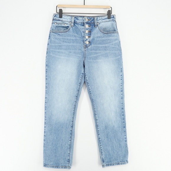 Cleo + Wolf Jeans Womens 29 Blue Ankle High‎ Rise Straight Button Fly Stretch - Picture 1 of 11